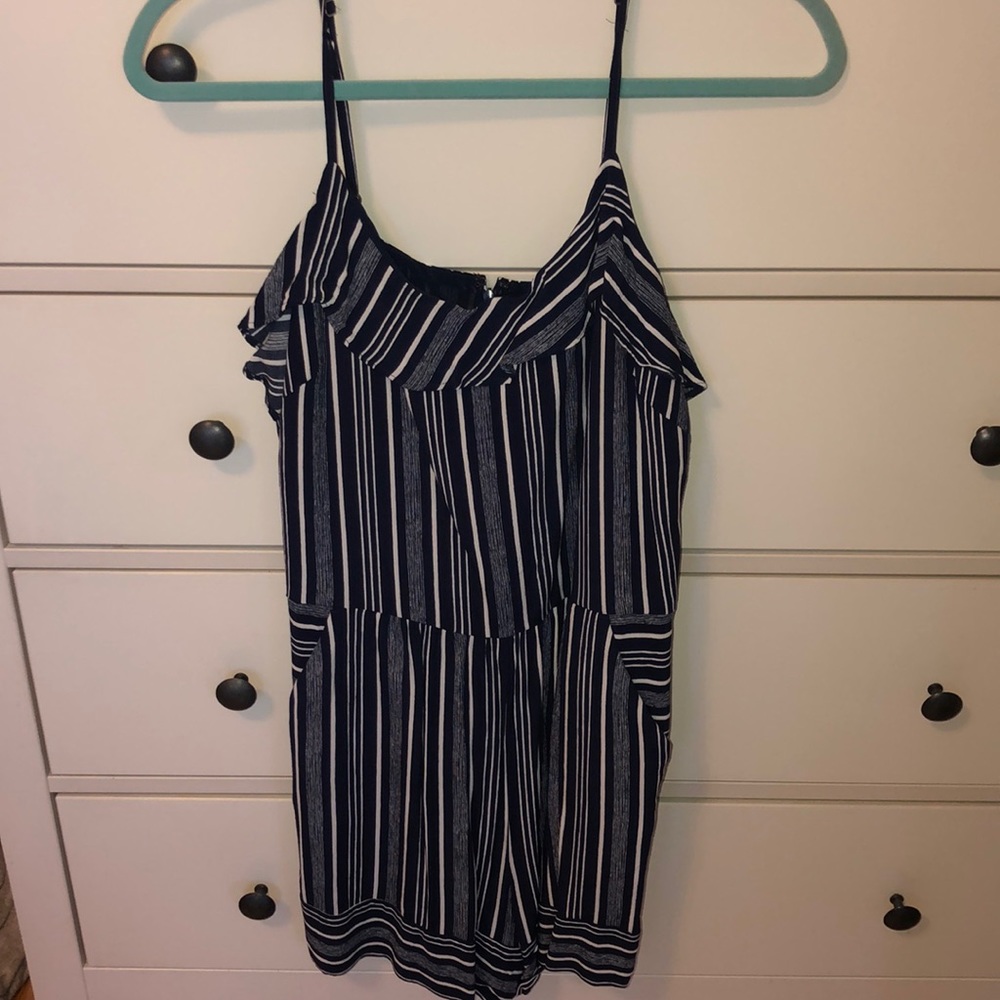 Blue and white striped romper